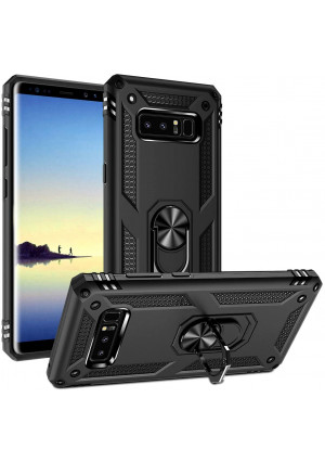 Galaxy Note 8 Case Military Grade  Drop Impact Tested Armor 360 Metal Rotating Ring Kickstand Holder Built-in Car Mount Silicone TPU Shockproof Anti-Scratch Full Body Protective Cover for Note 8(Black)