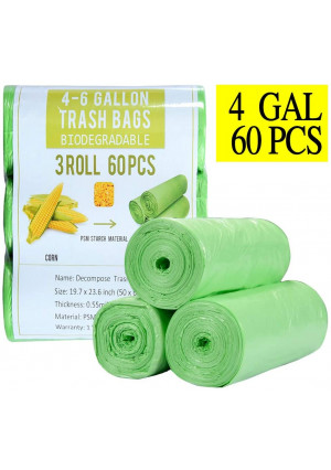 4 Gallon Small Trash Bags Biodegradable 60 Count, Compostable Trash Bags with Strong Tear and Leak Resistant, Recycling Eco-Friendly Garbage Bags for Office Bathroom Diaper Kitchen Car