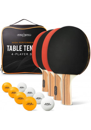 PRO SPIN Ping Pong Paddles - High-Performance Set of 4 Table Tennis Rackets, 8 Ping Pong Balls (3-Star), Premium Carrying Case | Professional Ping Pong Paddle Set for All Levels | Indoor Outdoor Games