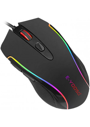 E-YOOSO Gaming Mouse Wired RGB Backlit 6 Programmable Buttons with Macro-recording, 6400 DPI Adjustable, Ergonomic Gaming Mice with Fire Button PC Gamers for Windows 7/8/10/XP Vista Linux, Black
