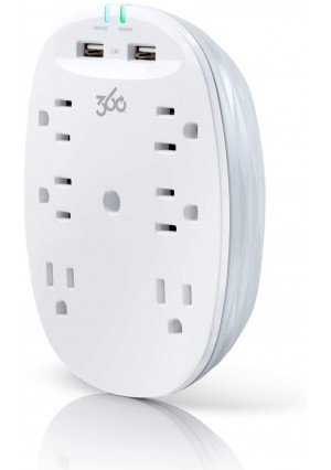 360 Electrical 360303 Studio 2.4 Surge Protector Wall Tap, 6 Outlets, 2.4A / 12W USB Charging