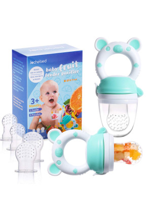 Baby Fruit Food Feeder Pacifier - Fresh Food Feeder, Infant Fruit Teething Teether Toy for 3-24 Months, 6 Pcs Silicone Pouches for Toddlers and Kids and Babies, 2-Packs (Cyan)
