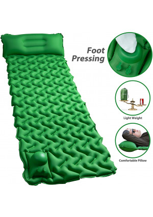 POPCHOSE Camping Sleeping Pad with Air Pillow Compact Ultralight Inflatable Camping Mat Built in Pump, Extra Thickness Durable Waterproof Air Tent Mat for Backpacking, Hiking, Road Trip