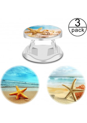 (3 Pack) Cell Phone Holder Sea Beach with Starfish and Shells Expanding Grip Stand Finger Kickstand for Smartphone and Tablets