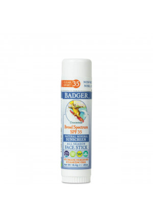 Badger - SPF 35 Clear Zinc Sport Sunscreen Stick - Unscented - Broad Spectrum Water Resistant Reef Safe Sunscreen, Natural Mineral Sunscreen with Organic Ingredients .65 oz