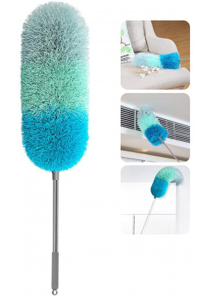 BOOMJOY Microfiber Telescoping Duster, 100" Extendable, Scratch-Resistant Cover, Stainless Steel Pole, Detachable Bendable Head, Washable, Green