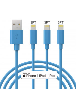 Marchpower iPhone Charger Cable - MFi Certified Lightning Cable - 3Pack 3FT Fast Charging iPhone USB Cable Compatible iPhone Xs Max X 8Plus 7Plus 6S Plus 6 5S iPad Pro Air iPod and More - Blue