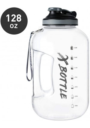 1 Gallon Water Bottle, Tritan Water Bottle Dishwasher Safe with 128oz Large Capacity Motivational Time Marker, Leak-proof Wide Mouth Big Water Jug for Fitness Camping Sports Workouts