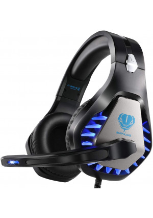 Pacrate Gaming Headset for PS4, Xbox One, with Noise Cancelling Mic - Pro Stereo Surround Sound Over Ear Gaming Headphones with LED Lights for Mac, Laptop, PC