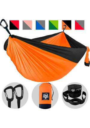 Double Hammock for Camping, Travel and Hiking - 2 Person Outdoor Hammock - Lightweight and Portable Yet Heavy Duty with Straps Included for Easy Hanging from Trees - Great Camping Gifts for Men and Women