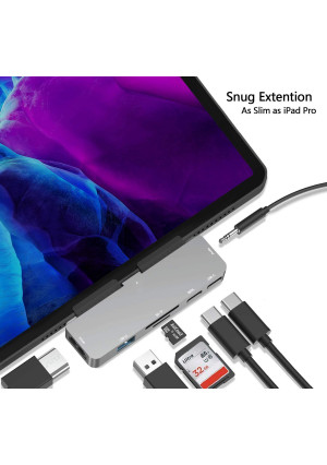 USB C Hub for iPad Pro,7-in-1 Adapter for iPad Pro 2018 2020 12.9/11 inch,with 3.5mmandType-C Earphone Headphone Jack with Volume Control,4K HDMI,USB-C PD Charging,SD/Micro Card Reader,USB 3.0