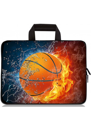 15 inch Neoprene Laptop Carrying Bag Chromebook Case Tablet Travel Cover with Handle Zipper Carrying Sleeve Case Bag Fits 14 15 15.4 inch Netbook/Laptop (14-15.4 inch, Basketball Fire)