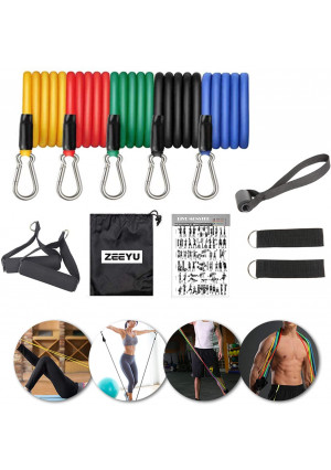 Zehong 11Pcs Fitness Resistance Bands Exercise Ropes Yoga Workout Elastic Pull Rope Belt, Portable Stretching Strength Training Chest Muscle Training Equipment Home Set, Stackable Up to 100 Lbs