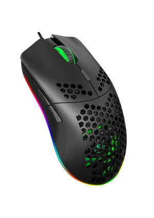 Wired Gaming Mouse with Lightweight Honeycomb Shell ,Ultralight Ultraweave Cable , 6 RGB Lighting Gaming Mice and 7 Buttons Programmable Driver, 6400 DPI for PC Gamers and Xbox and PS4 Users