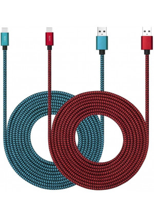 USB Type C Cable 10ft with 3A Fast Charging, 2Pack 10ft USB-C Nylon Braided Super Durable Charging Cord Data Sync Compatible with Galaxy S10/S9/S8/Google Pixel/LG/OnePlus/Moto and More (Red + Blue)