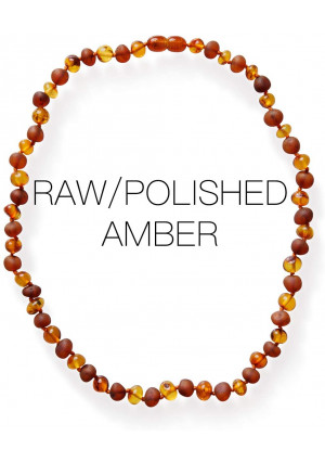 Meraki Adult Amber Necklace - Polished/Raw Mix Baroque Baltic Amber Necklace | All Natural Pain Relief for Adults to Help Migraines, Sinuses, Arthritis and More | Cognac Color (18 Inches)