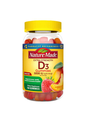 Nature Made Extra Strength Vitamin D3 5000 IU (125 mcg) Gummies Strawberry, Peach, Mango