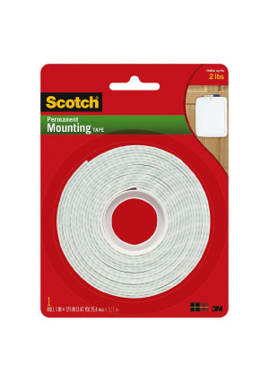 Scotch Permanet Mounting Tape, 1 in. x 125 in White
