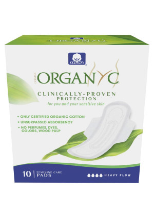 ORGANYC 100% Certified Organic Cotton Feminine Pads with Wings, Heavy Flow