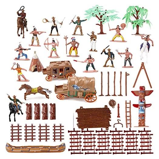 Liberty Imports Wild West Cowboys and Native American Indians Plastic Figure Soldiers Toys Bucket Playset (55 Pieces)
