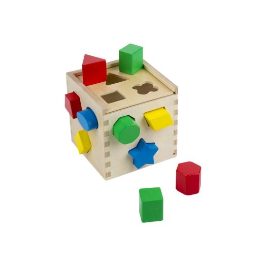 Melissa & Doug Shape Sorting Cube - Classic Wooden Toy With 12 Shapes