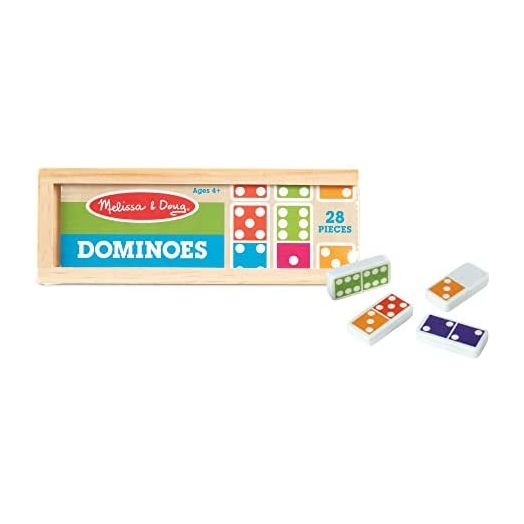 Melissa & Doug Dominoes Tabletop Game with 28 Colorful Tiles in Wooden Storage Box