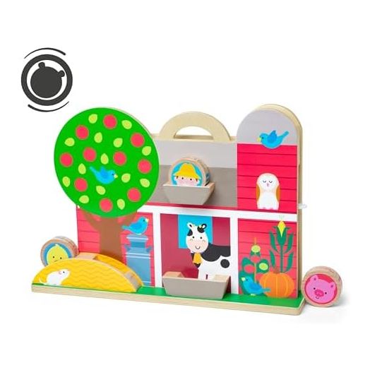 Melissa & Doug GO Tots Wooden Barnyard Tumble with 4 Disks, Farm Themed