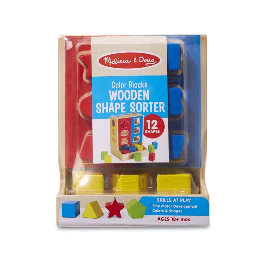 Melissa & Doug Color Blocks Wooden Shape Sorter (12 shapes)