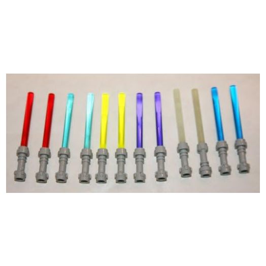 Lego Lightsaber Lot of 12 - 2 Red, 2 Light Blue, 2 Cobolt Blue, 2 Dark Purple, 2 Yellow and 2 Glow in the Dark with Grey Hilts