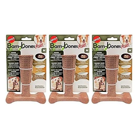 Ethical Pet 3 Pack of Bam-Bones Plus Durable Chew Toys for Dogs, Medium, Beef Flavor