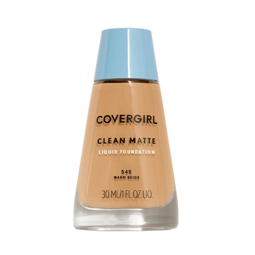 COVERGIRL Clean Matte Liquid Foundation, 545 Warm Beige, 1 fl oz, Liquid Foundation, Matte Foundation, Lightweight Foundation, Moisturizing Foundation, Water Based Foundation
