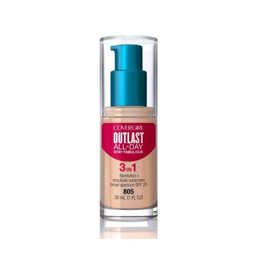 COVERGIRL Outlast All-Day Stay Fabulous 3-in-1 Foundation, Nude Beige, 1 fl oz (30 ml)