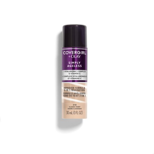 COVERGIRL + OLAY Simply Ageless 3-in-1 Liquid Foundation, 210 Classic Ivory, 1 fl oz, Hydrating Foundation, Anti-Aging Foundation, Cruelty Free Foundation, Reduces Wrinkles, Improves Skin Tone