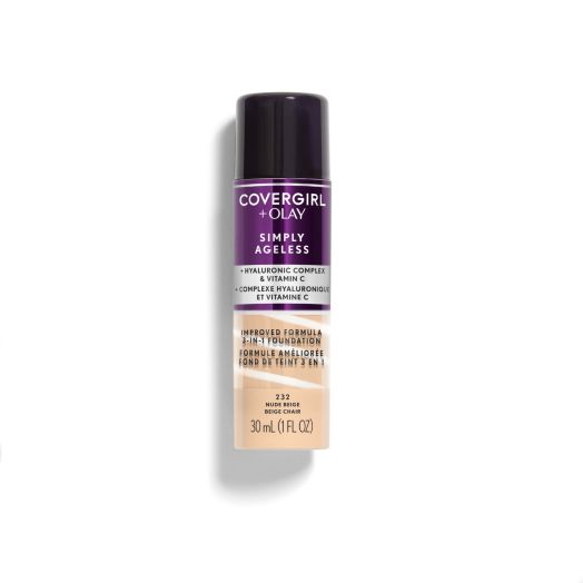 COVERGIRL + OLAY Simply Ageless 3-in-1 Liquid Foundation, 232 Nude Beige, 1 fl oz, Hydrating Foundation, Anti-Aging Foundation, Cruelty Free Foundation, Reduces Wrinkles, Improves Skin Tone