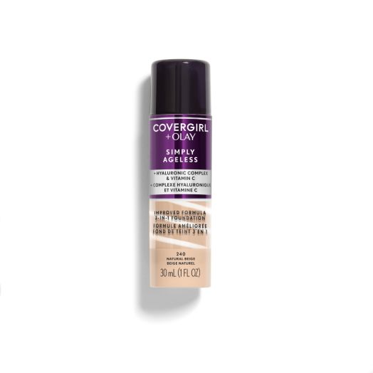 COVERGIRL + OLAY Simply Ageless 3-in-1 Liquid Foundation, 240 Natural Beige, 1 fl oz, Hydrating Foundation, Anti-Aging Foundation, Cruelty Free Foundation, Reduces Wrinkles, Improves Skin Tone