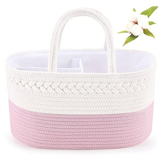 ABenkle Baby Diaper Caddy Organizer, Nursery Baby Girl Gifts Bag, Baby Basket for Diapers and Wipes, Gift Basket for Baby Shower Newborn Essentials Must Haves, Registry for Baby - Pink