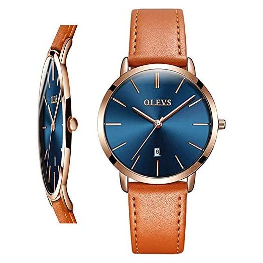 OLEVS Women Wrist Watches Ultra Thin 6.5mm Minimalist Dress Fashion Quartz Waterproof Date Day Leather Strap Slim Watches for Ladies