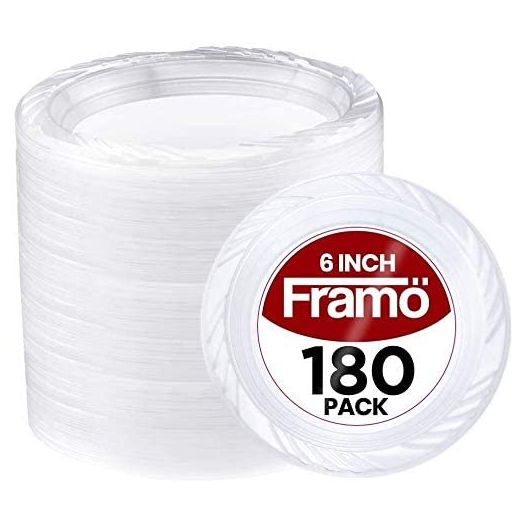 6 Inch Disposable Clear Plastic Plates In Bulk By Framo for Party and Dinner, And For Any Occasion, Microwaveable, BBQ, Travel, and Events (6 Inch 180 pack)