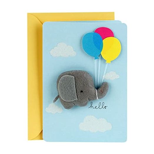 Hallmark Signature Baby Shower Card for Baby Boy (Elephant with Balloon)