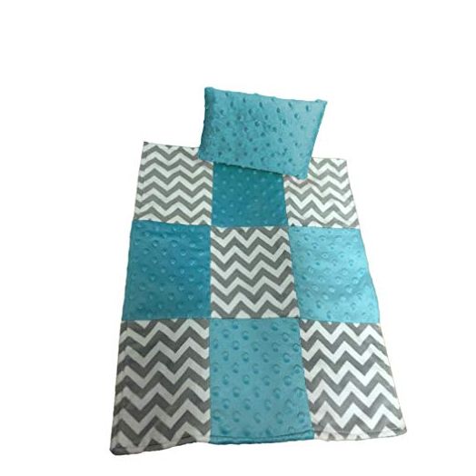 Baby Doll Cuddly Minky Chevron Patch Doll Blanket and Pillow Set, Aqua