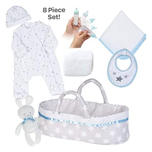 Adora Baby Doll Clothes - Adoption Baby Essentials Sweet Star for 16 Girl Baby Dolls, 8Piece Essentials Gift Set for Kids, Blue (21965)