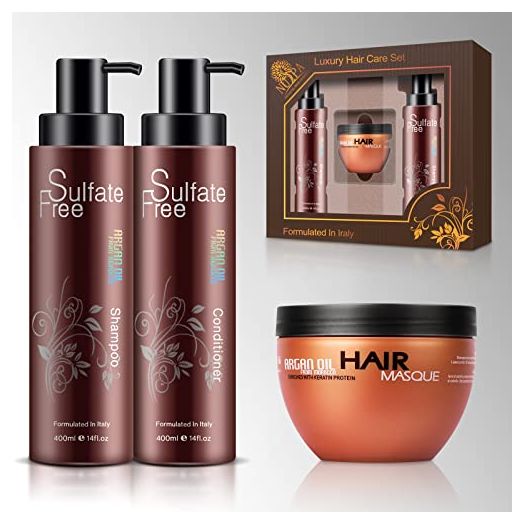 Nuspa Moroccan Argan Oil Shampoo, Conditioner, and Hair Mask Set, Sulfate Free Hair Care Set
