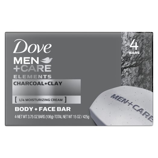Dove Men+Care Elements Body and Face Bar Charcoal + Clay, 4 Oz., 4 Bar