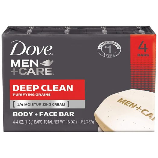 Dove Men+Care Body and Face Bar Deep Clean, 3.75 Oz., 4 Bar