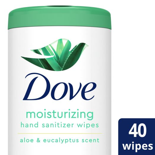 Dove Moisturizing Hand Sanitizer Wipes 99.9% effective against many germs Aloe & Eucalyptus Scent Hand wipes that offer up to 8 hours of moisturization 40 wipes