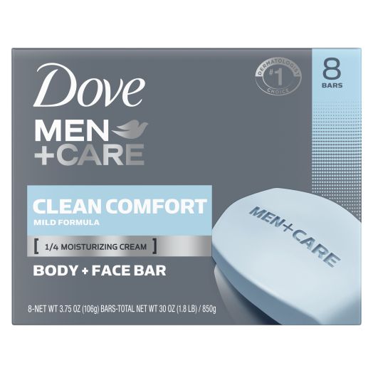 Dove Men+Care Body and Face Bar, Clean Comfort, 3.75 Oz., 8 Bars