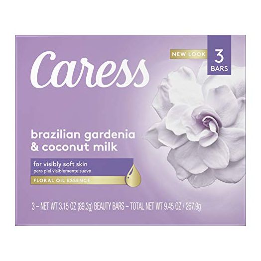 Caress Beauty Bar Soap For Visibly Soft Skin Brazilian Gardenia & Coconut Milk With Floral Oil Essence 3.15 oz 3 Bars