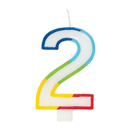 Unique Molded Number 2 Rainbow Border Candle