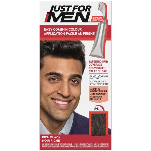 Just For Men Easy Comb-in Gray Hair Color with Applicator, Rich Black, A-65