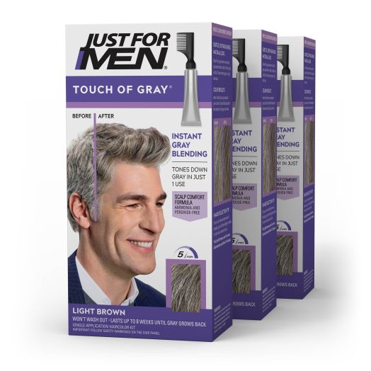 Just For Men Touch of Gray Hair Color, T-25 Light Brown, 3 Pack